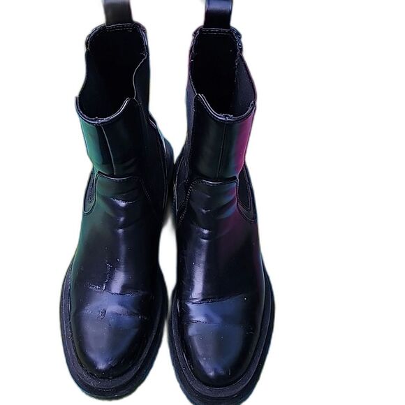 Zara Boots Womens Sz 5.5 US 36 EU Black Leather Chelsea Ankle High Block Heel - Picture 2 of 9
